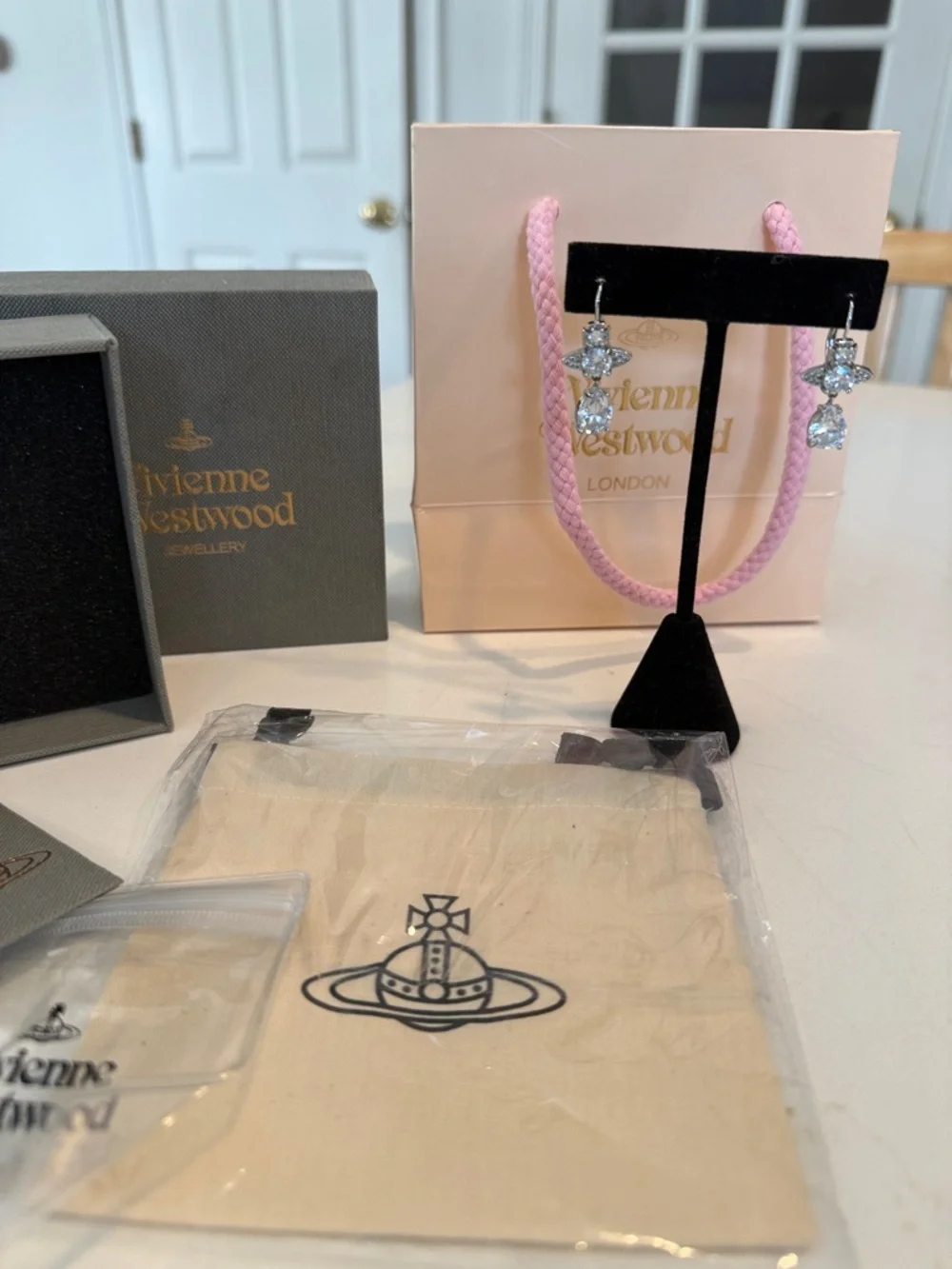 Vivienne Westwood Silver Crystal Orb Drop Earrings - Picture 1 of 7